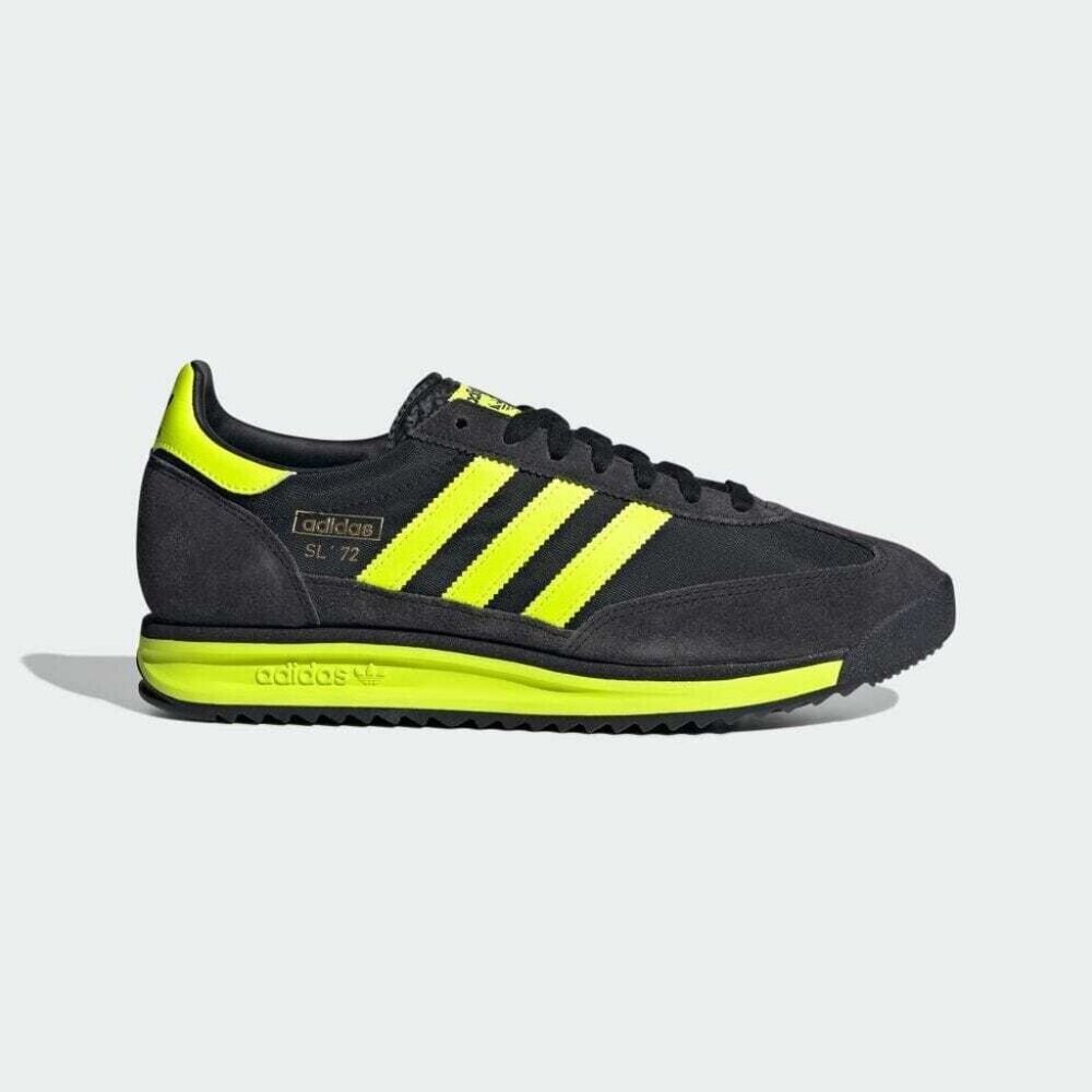 Adidas SL 72 RS shoe in the 'Core Black/Solar Yellow' colorway Sz 8 Mens